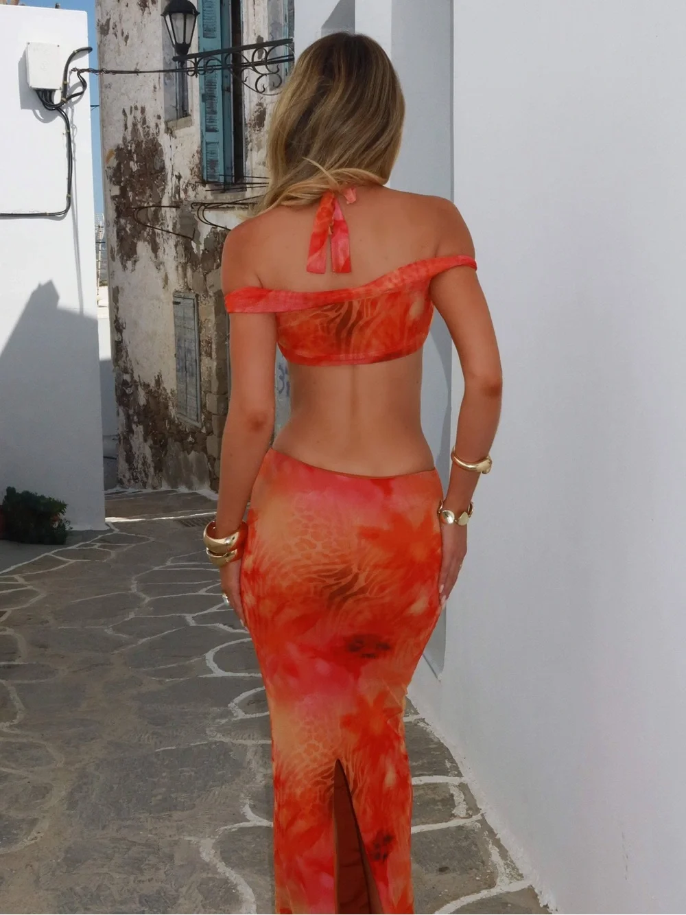 Red Orange Cutout Maxi Dress
